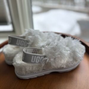 UGG White Fluff Slide Sandals